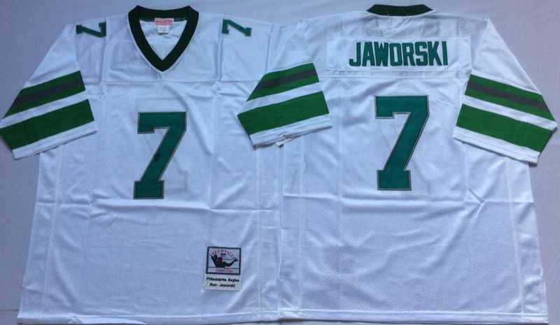 Eagles 7 Ron Jaworski White M&N Throwback Jersey